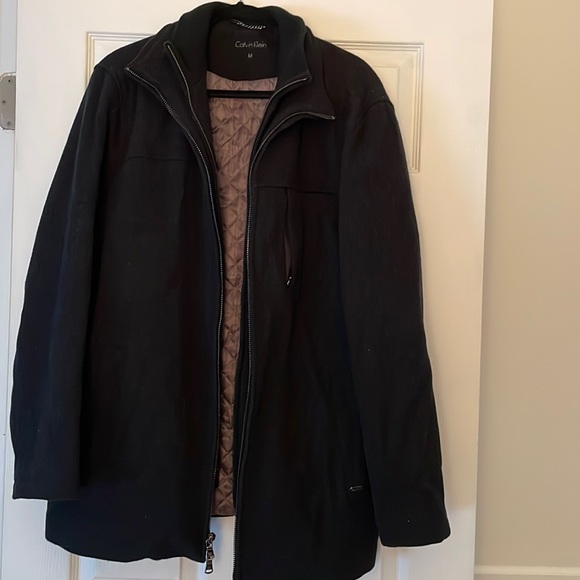 CALVIN KLEIN MENS SIZE M WOOL BLEND PEACOAT JACKET QUILTED LINING POCKET - Picture 1 of 5